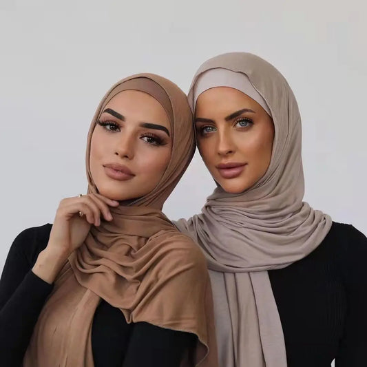 Women's Plain Cotton Jersey Hijab Scarf – Long Soft Shawl, 39 Colors