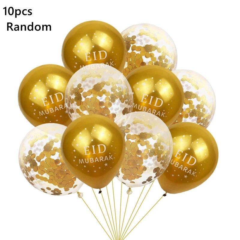 Eid Mubarak Balloon Pack – Latex Ramadan & Eid Party Decorations for Home | 10 Pieces | 8 Assortments