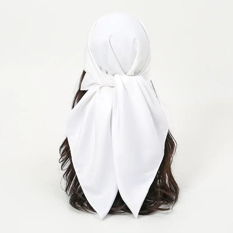Satin Silk Square Hijab Scarf for Women | 90×90cm Shiny Solid Wrap | 32 Colors
