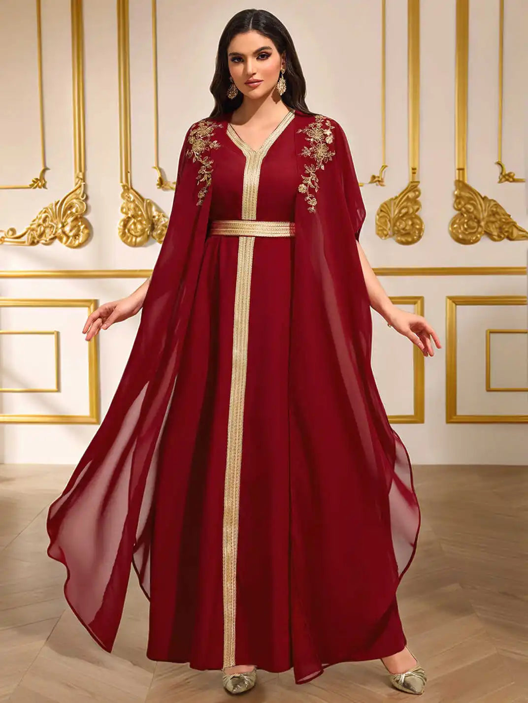 Embroidered Abaya Kaftan - Chiffon Maxi Dress