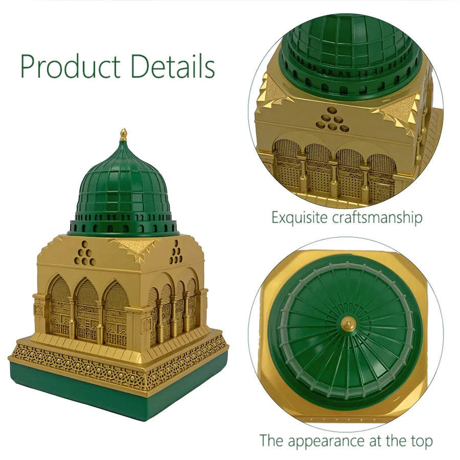 Green & Gold Mosque Replica – Islamic Architectural Decor Ornament