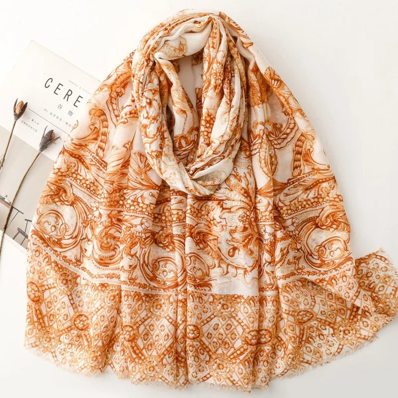 Printed Tassel Hijab Scarf & Shawl for Women | 88×180cm Bohemian Wrap | 60 Designs