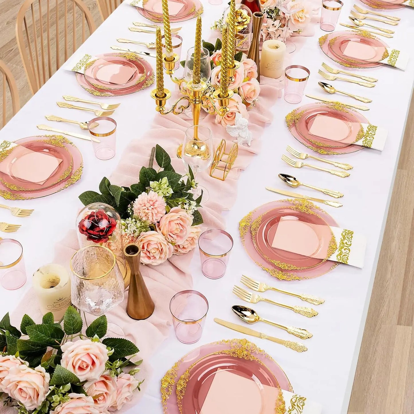 175pcs Burgundy & Gold Party Dinnerware Set – Heavy-Duty Plates for 25 Guests | Eid & Ramadan
