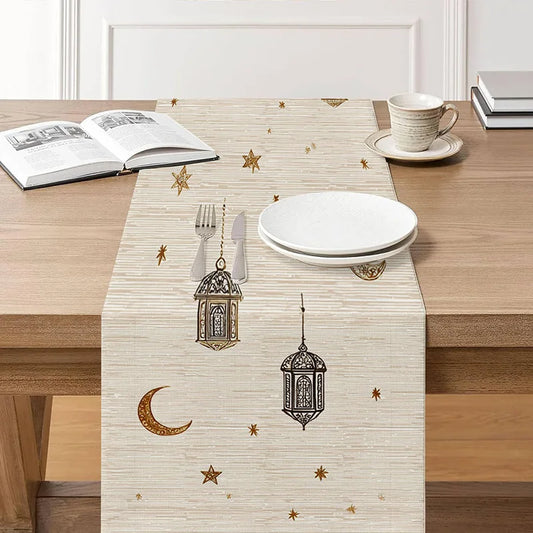 Ramadan Star & Lantern Table Runner | Eid Mubarak Home Decor | 3 Sizes