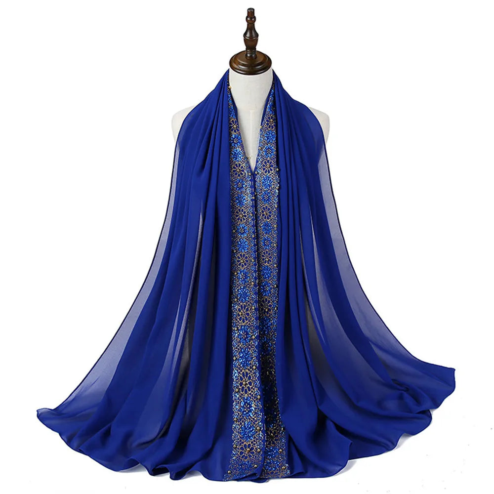Women's Beaded Lace Chiffon Hijab Scarf – Elegant Islamic Headscarf