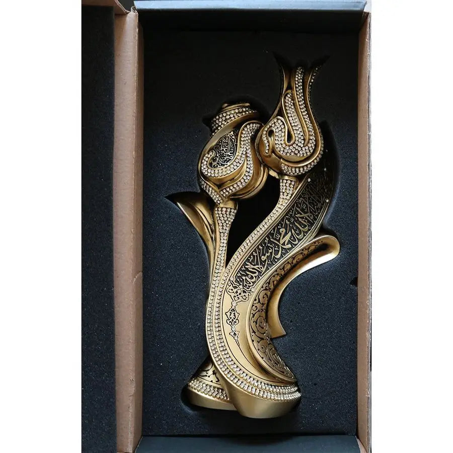Allah & Muhammad Gold Showpiece – Tawhid Islamic Table Decor with Rhinestones