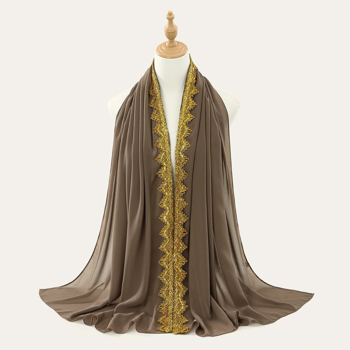 Chiffon Hijab Scarf with Lace & Sequin Detail