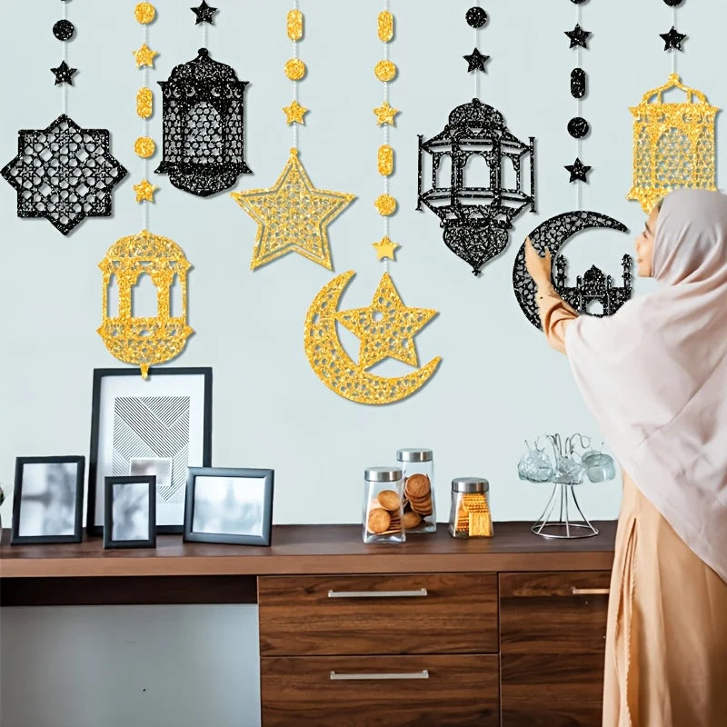 Ramadan Mubarak Garland Decoration Set - Stars, Moon & Hanging Banners