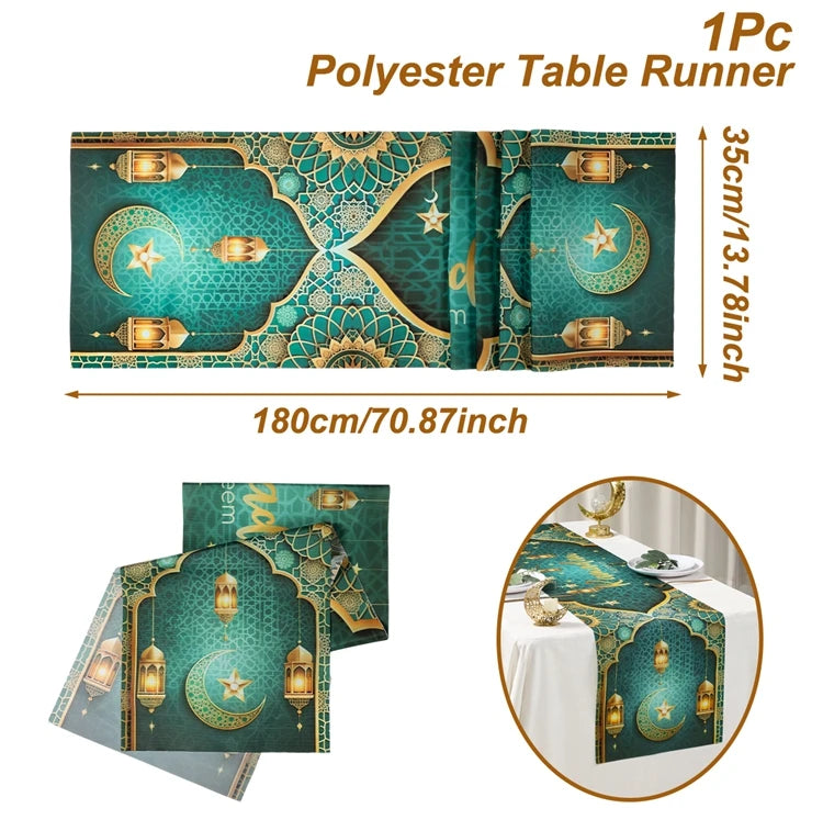 Ramadan Table Runner - Eid Mubarak Cloth Decoration 180x35cm