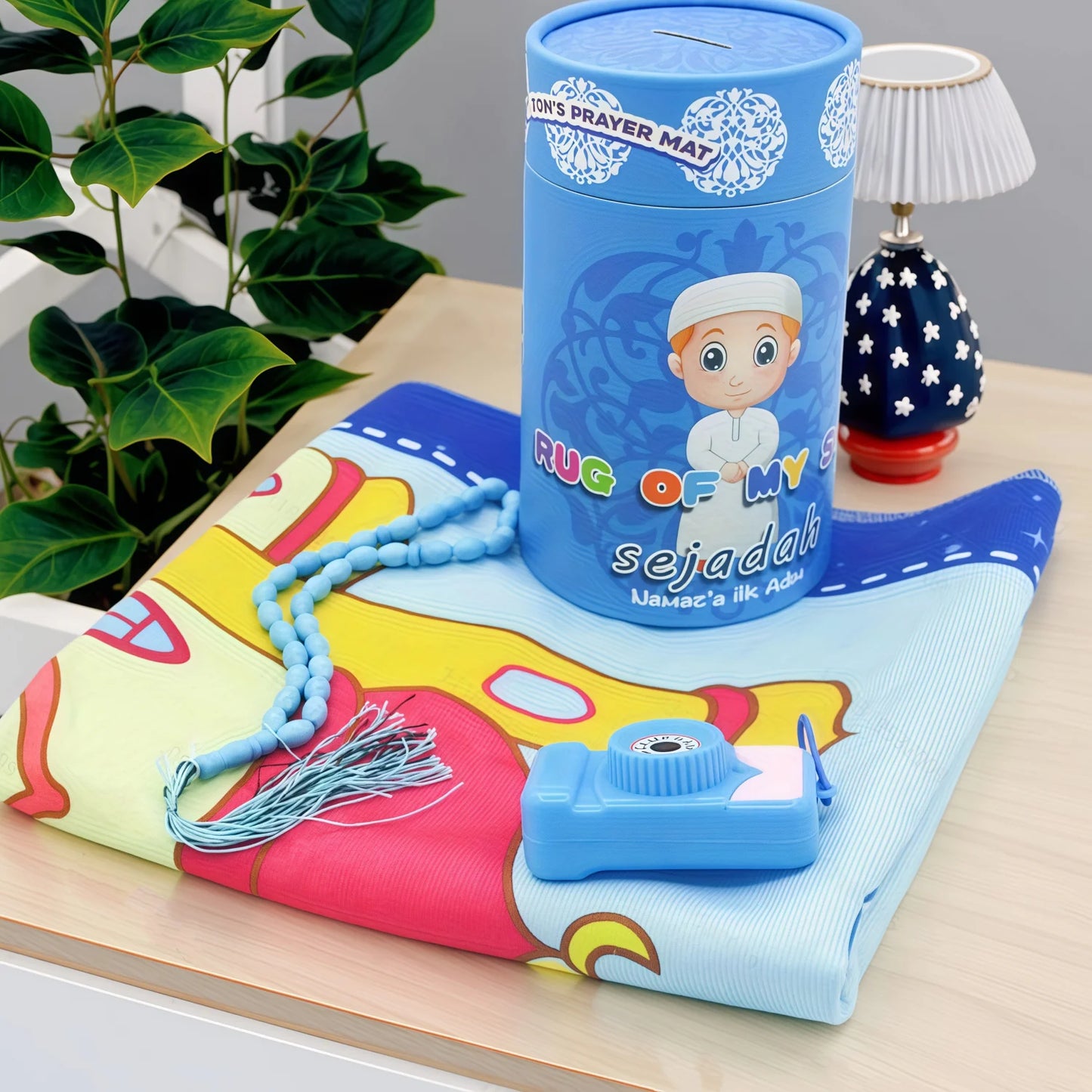 Kids Muslim Prayer Rug Gift Set – 4-Piece Ramadan & Eid Gift for Children | Pink & Blue