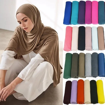 Women's Plain Cotton Jersey Hijab Scarf – Long Soft Shawl, 39 Colors