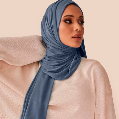 Women's Plain Cotton Jersey Hijab Scarf – Long Soft Shawl, 39 Colors