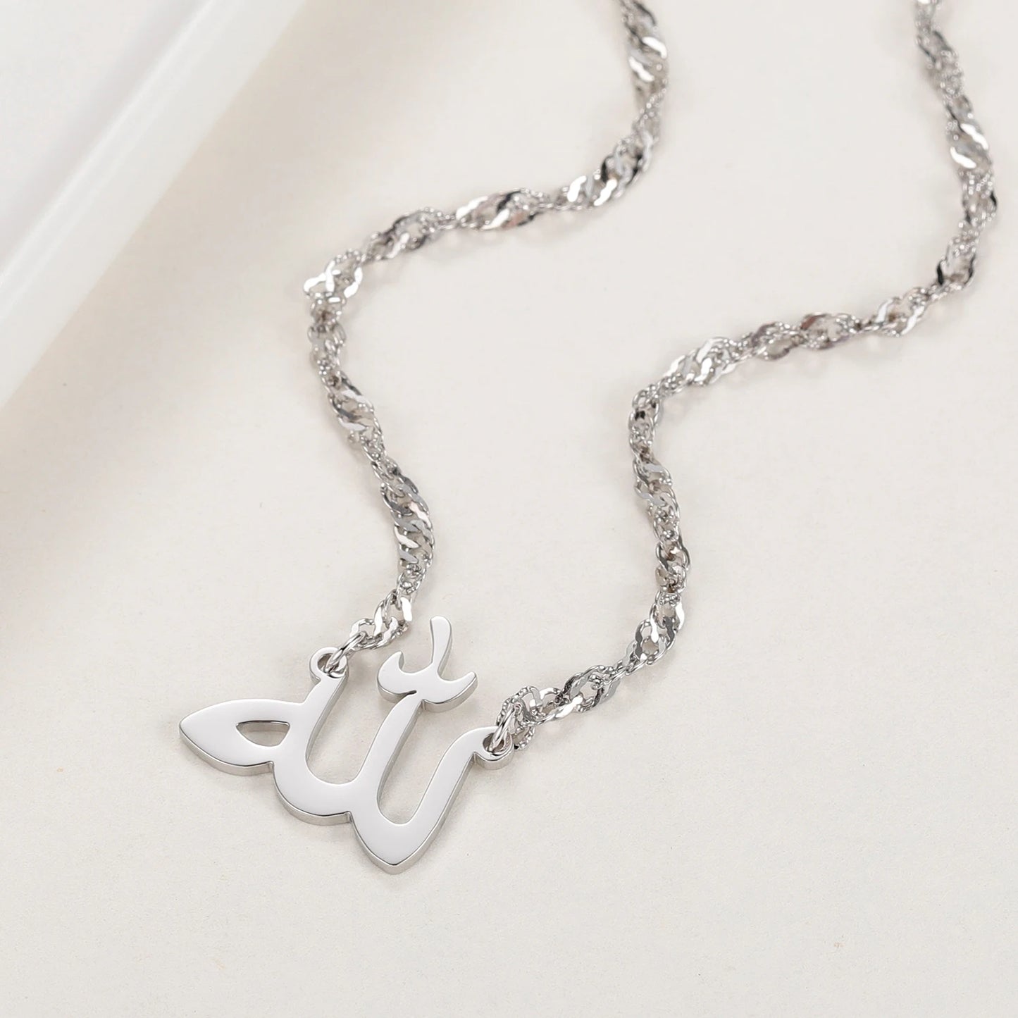 Allah Name Necklace – 18K Gold Plated Stainless Steel Islamic Pendant | 3 Colors, 4 Lengths