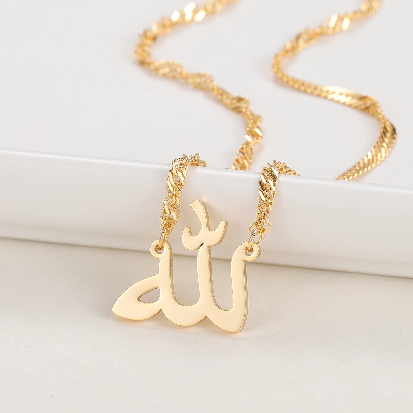 Allah Name Necklace – 18K Gold Plated Stainless Steel Islamic Pendant | 3 Colors, 4 Lengths