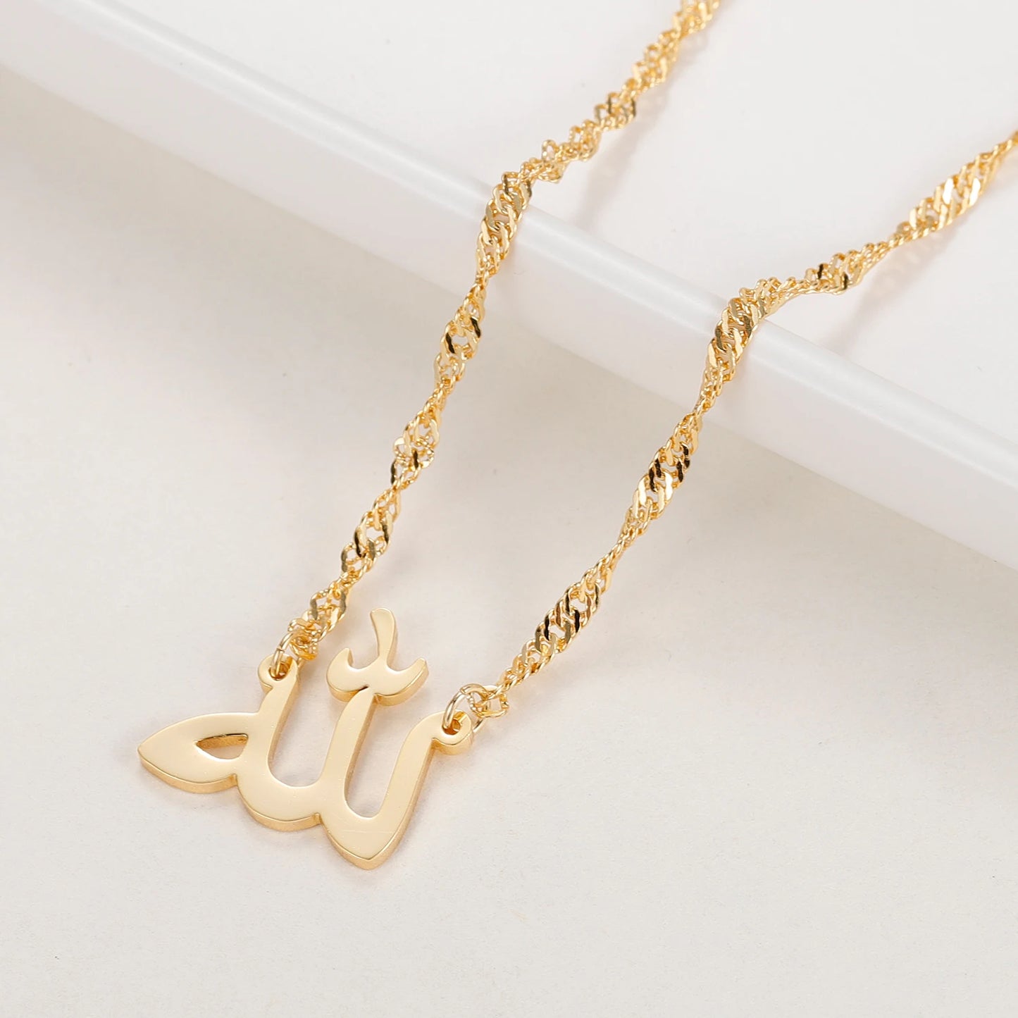 Allah Name Necklace – 18K Gold Plated Stainless Steel Islamic Pendant | 3 Colors, 4 Lengths
