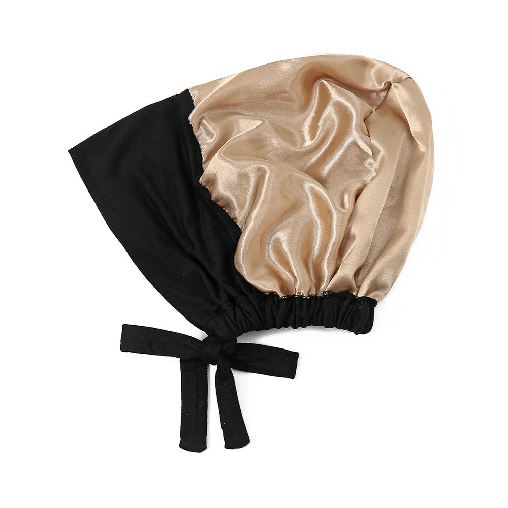 Satin Hijab Undercap with Tie | Double Layer Inner Cap Bonnet for Women | 15 Colors