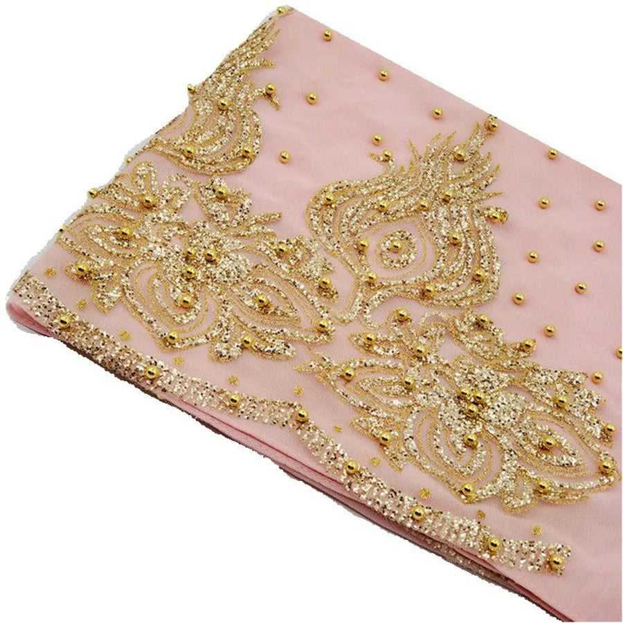 Women's Shimmer Chiffon Hijab Scarf – Gold Glitter & Bead Party Shawl