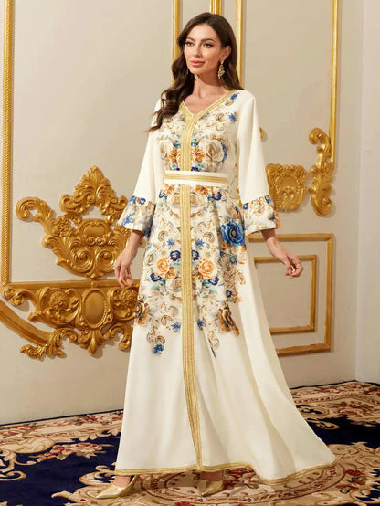 Gold Embroidered Moroccan Kaftan - Modest Maxi Dress