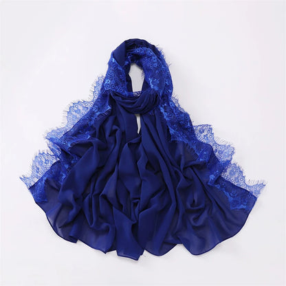 Plain Soft Hijab with Lace Trim – Lightweight Chiffon Muslim Headscarf & Shawl | 170×70cm | 12 Colors