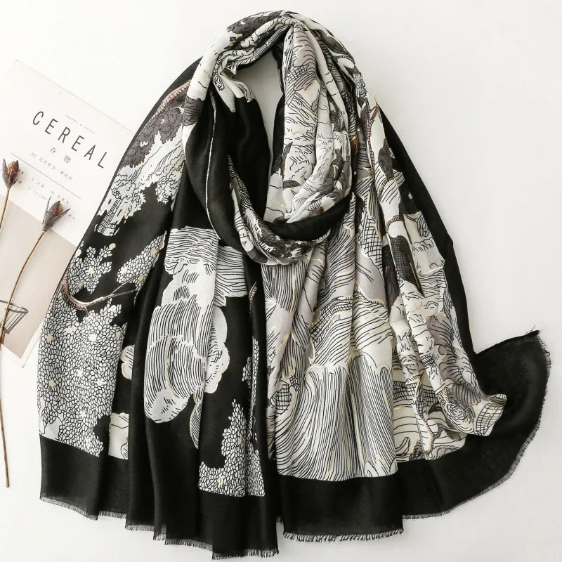 Printed Tassel Hijab Scarf & Shawl for Women | 88×180cm Bohemian Wrap | 60 Designs