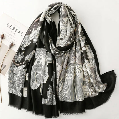 Printed Tassel Hijab Scarf & Shawl for Women | 88×180cm Bohemian Wrap | 60 Designs