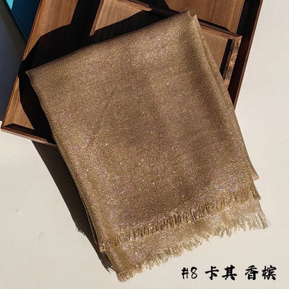 Shiny Fringe Hijab Shawl - 200x80cm Rayon Solid Color Women's Head Wrap