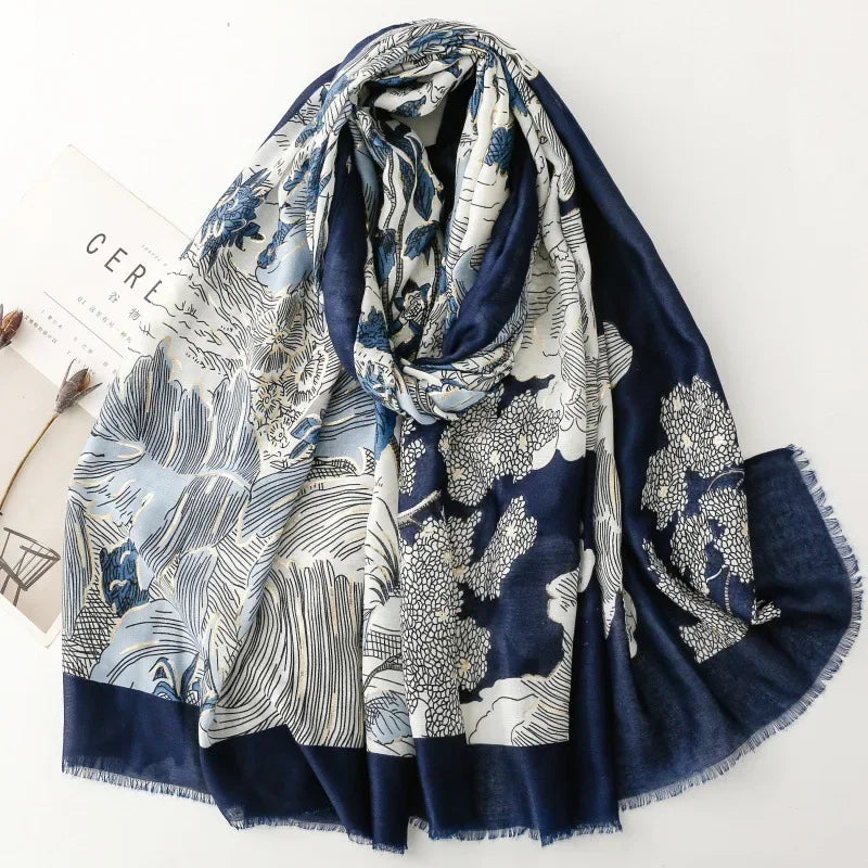 Printed Tassel Hijab Scarf & Shawl for Women | 88×180cm Bohemian Wrap | 60 Designs