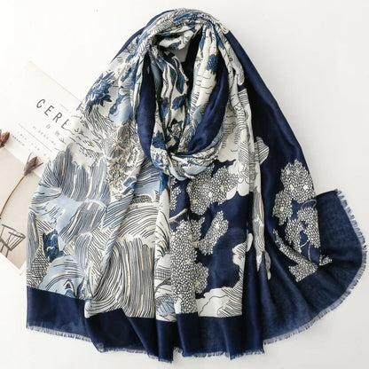 Printed Tassel Hijab Scarf & Shawl for Women | 88×180cm Bohemian Wrap | 60 Designs