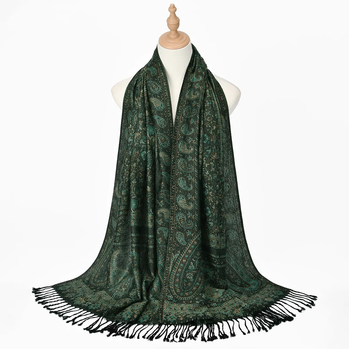 Women's Jacquard Tassel Hijab Scarf – Floral Pashmina Shawl