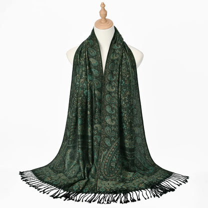 Women's Jacquard Tassel Hijab Scarf – Floral Pashmina Shawl