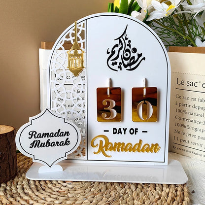 Ramadan Countdown Calendar – Acrylic Eid Mubarak Ornament with Interchangeable Numbers | 11 Designs