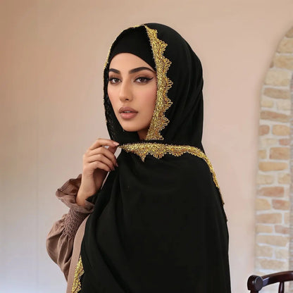 Chiffon Hijab Scarf with Lace & Sequin Detail