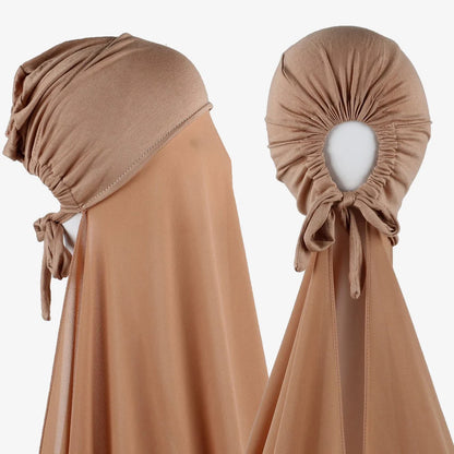 Women's Instant Hijab Bonnet with Chiffon Shawl – 2-in-1 Cap & Scarf