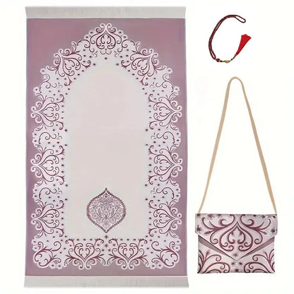 3-Piece Muslim Prayer Mat Set – Prayer Rug, Carry Bag & Tasbih Beads | Ramadan & Hajj Gift