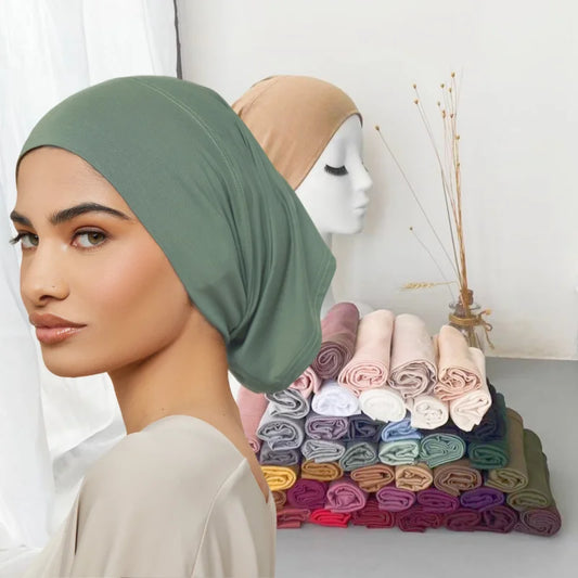 Bamboo Jersey Inner Hijab Tube Cap – Soft Stretch Muslim Underscarf Bonnet | 57 Colors