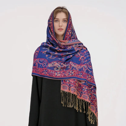 Women's Embroidered Pashmina Hijab Scarf – Soft Cashmere-Feel Shawl
