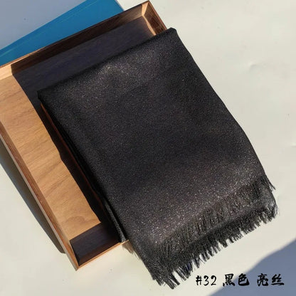 Shiny Fringe Hijab Shawl - 200x80cm Rayon Solid Color Women's Head Wrap