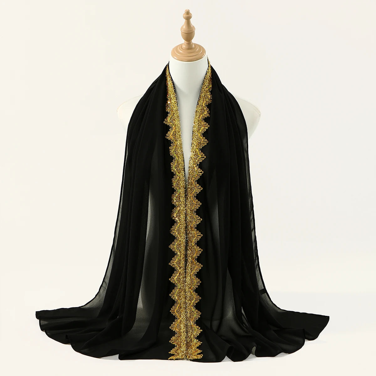 Chiffon Hijab Scarf with Lace & Sequin Detail