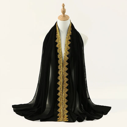 Chiffon Hijab Scarf with Lace & Sequin Detail