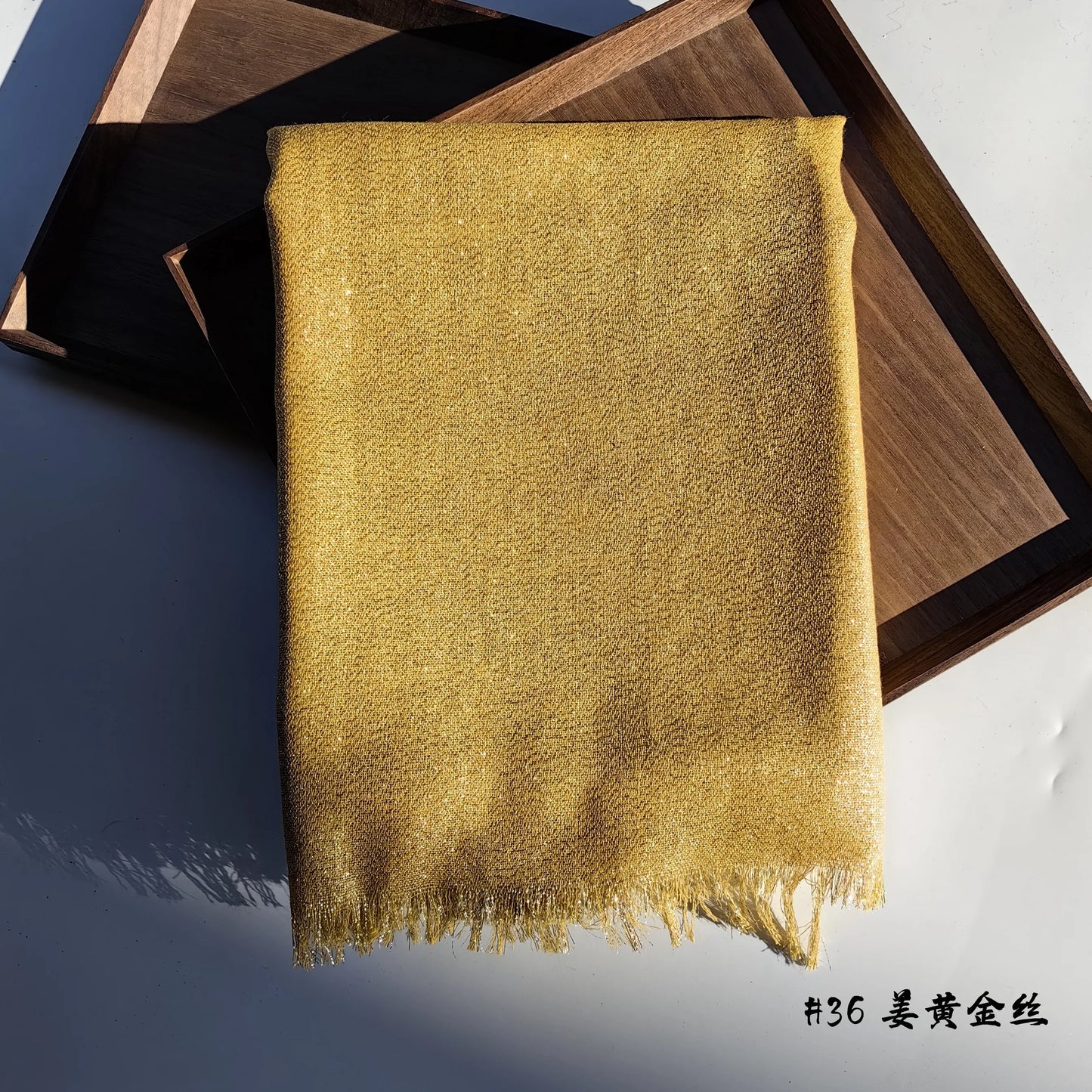 Shiny Fringe Hijab Shawl - 200x80cm Rayon Solid Color Women's Head Wrap