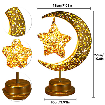 Ramadan Crescent Moon Table Lamp - Gold Hollow Night Light