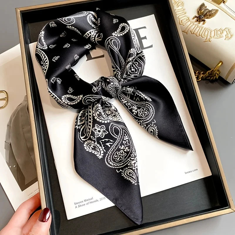 Paisley Print Square Silk-Feel Scarf – Lightweight Neck & Head Wrap for Women (32 Colors)