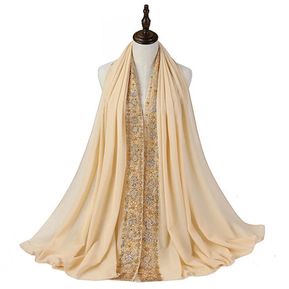 Women's Beaded Lace Chiffon Hijab Scarf – Elegant Islamic Headscarf
