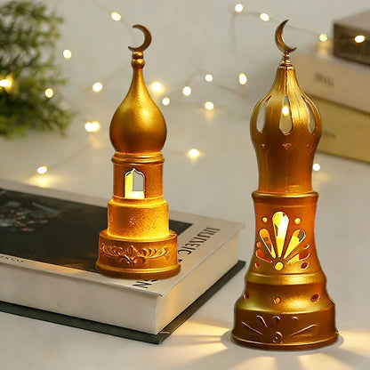 Ramadan Moon & Star LED Castle Lantern – Eid Mubarak Tabletop Decor (18 Styles)