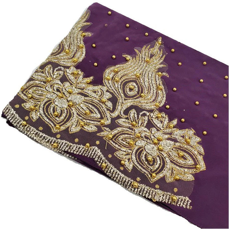 Women's Shimmer Chiffon Hijab Scarf – Gold Glitter & Bead Party Shawl