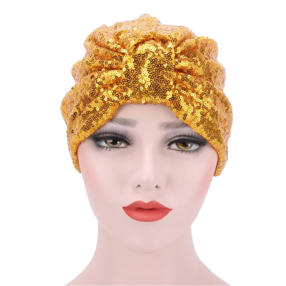 Glitter Sequin Turban Cap - Fashion Hijab Headwrap