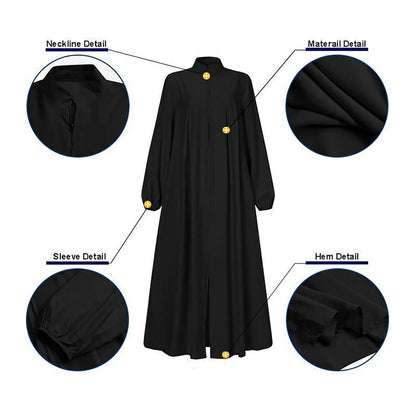 Women's Front Zip Stand-Collar Abaya with Pockets – Loose Fit, S–XXL