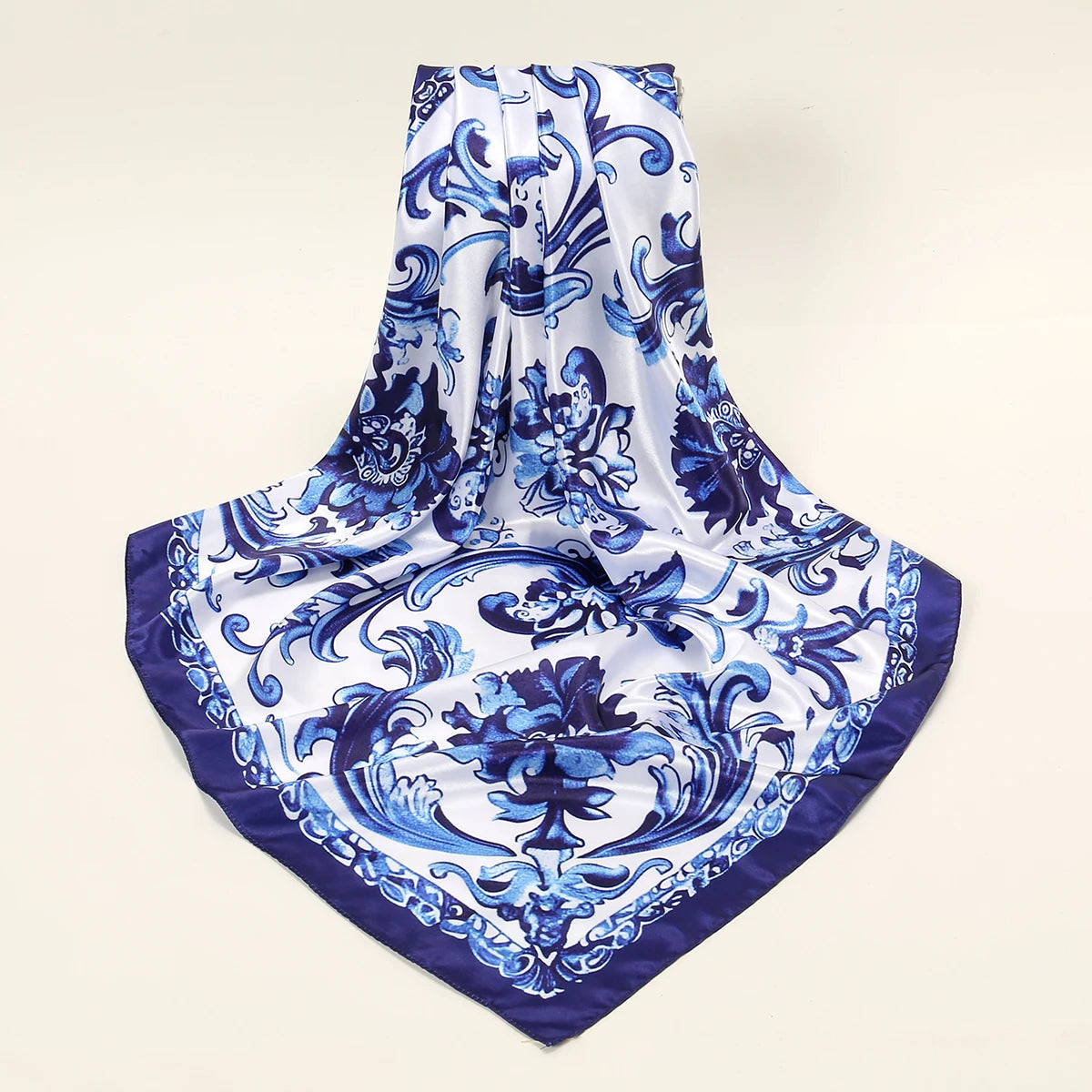Printed Satin-Feel Square Scarf – Silk-Look Hijab, Turban & Head Wrap for Women | Multiple Sizes & Prints