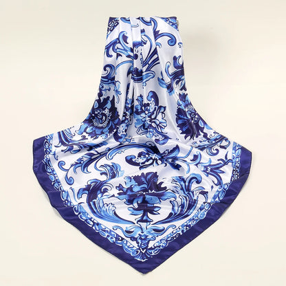 Printed Satin-Feel Square Scarf – Silk-Look Hijab, Turban & Head Wrap for Women | Multiple Sizes & Prints