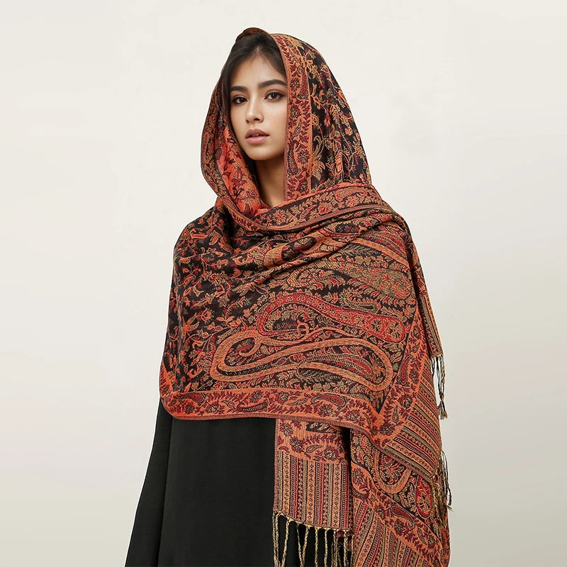 Women's Embroidered Pashmina Hijab Scarf – Soft Cashmere-Feel Shawl